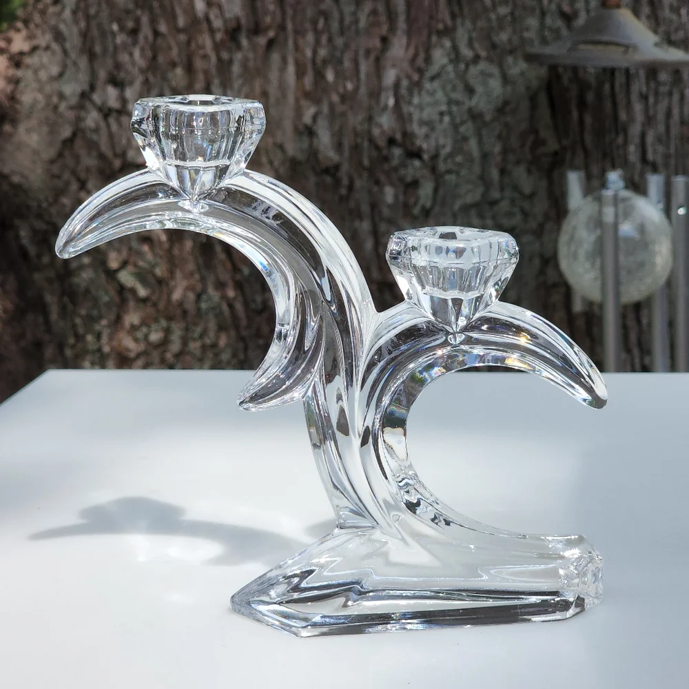 Vintage German Lead Crystal Candle Holder 7in Tall‎